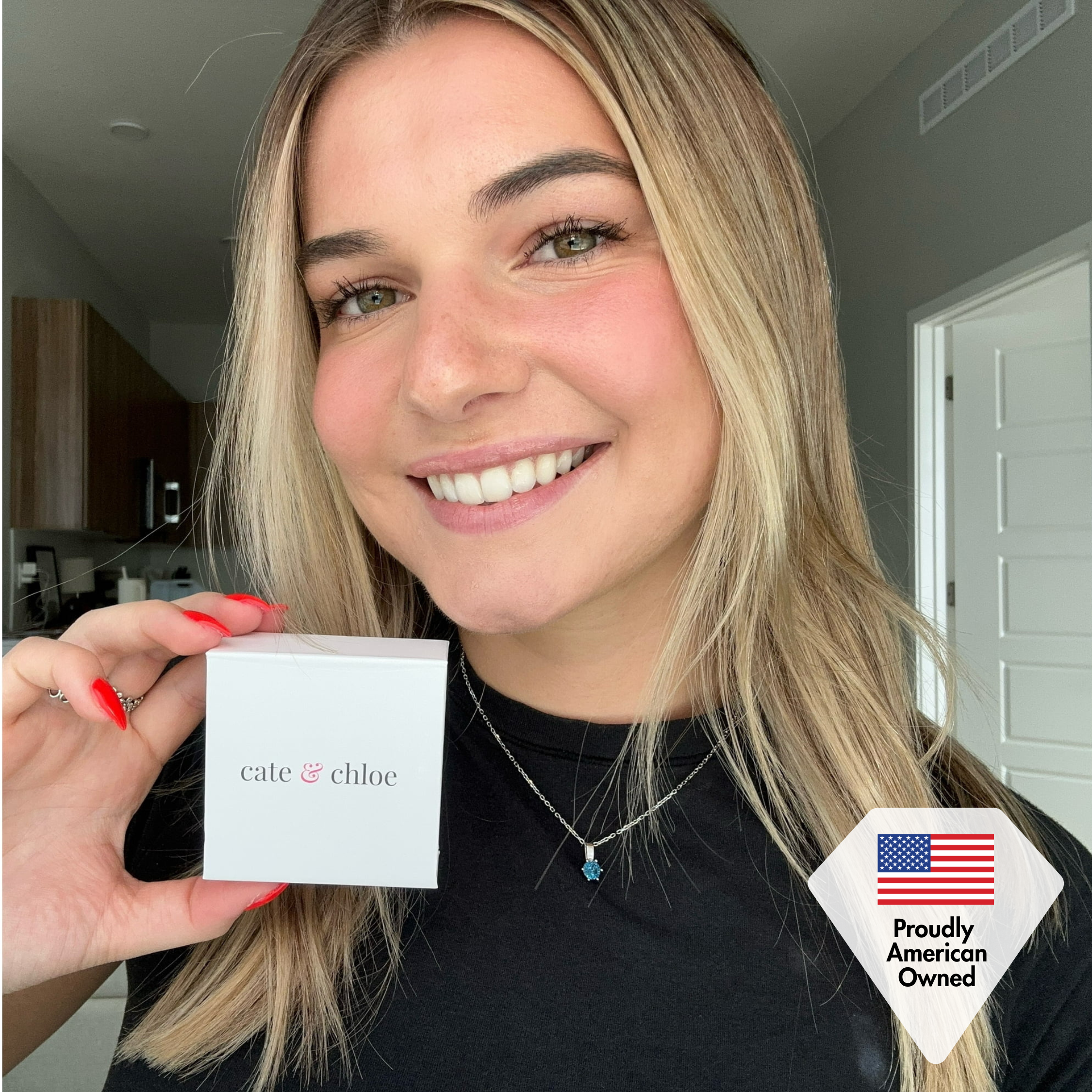 诞生石项链，18k 白金镀金单石项链，配 1 克拉水晶