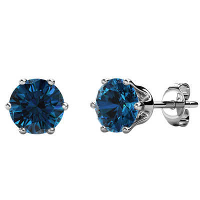 Pendientes de topacio azul con piedra natal de diciembre, aretes chapados en oro blanco de 18 k con cristales de 1 quilate
