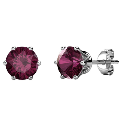 Aretes de amatista con piedra natal de febrero, aretes chapados en oro blanco de 18 k con cristales de 1 quilate