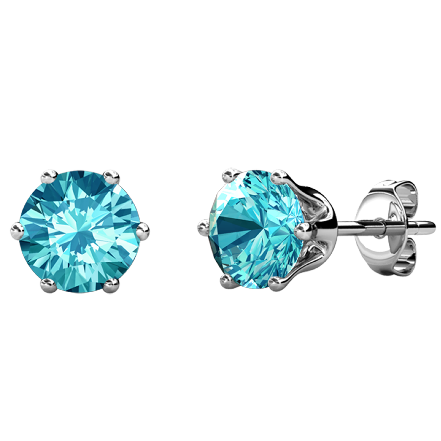 March Birthstone Aquamarine Earrings 18k White Gold Plated Stud Earrings with 1CT Swarovski Crystal