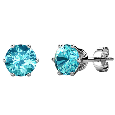 Aretes de aguamarina con piedra natal de marzo, aretes chapados en oro blanco de 18 k con cristales de 1 quilate