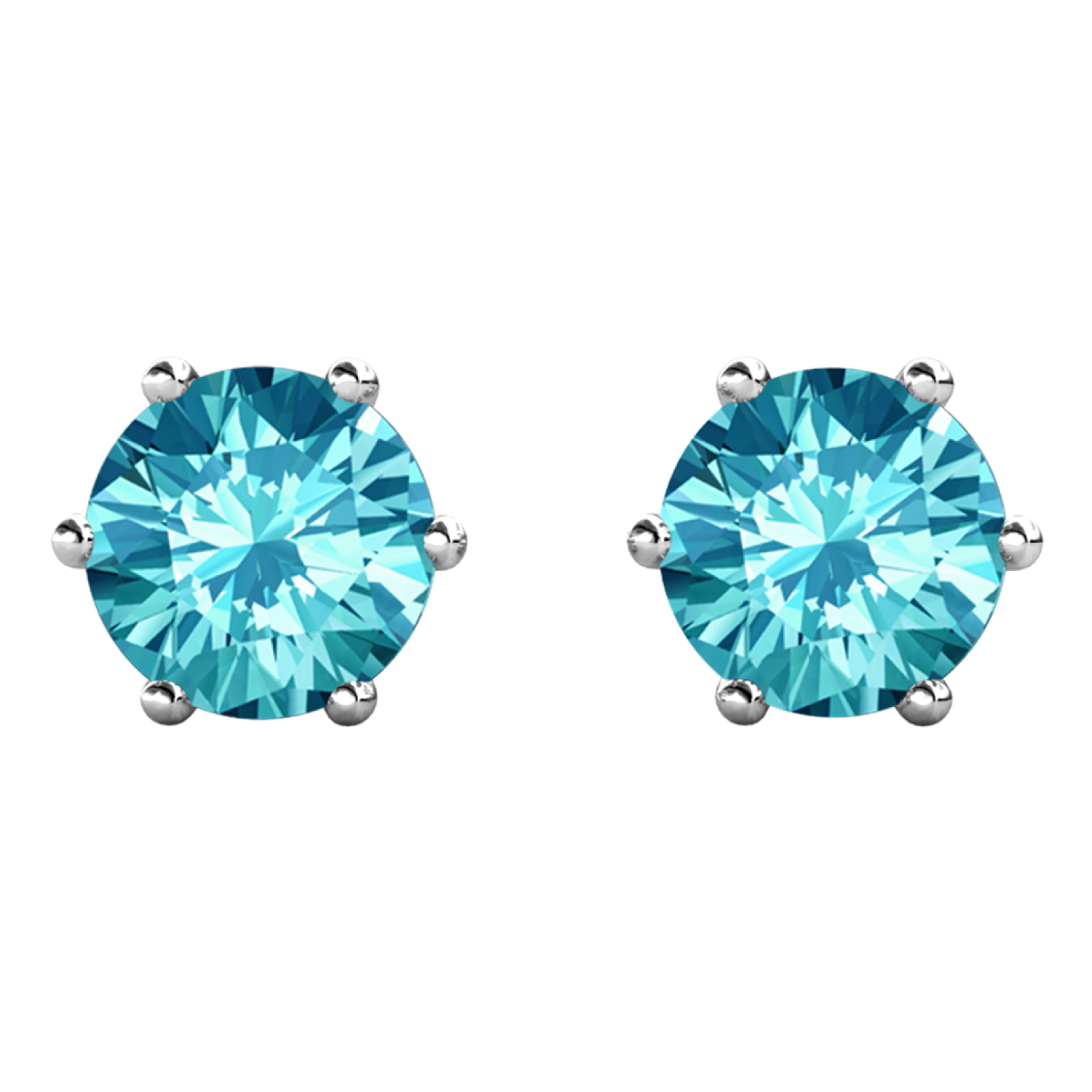 March Birthstone Aquamarine Earrings 18k White Gold Plated Stud Earrings with 1CT Swarovski Crystal