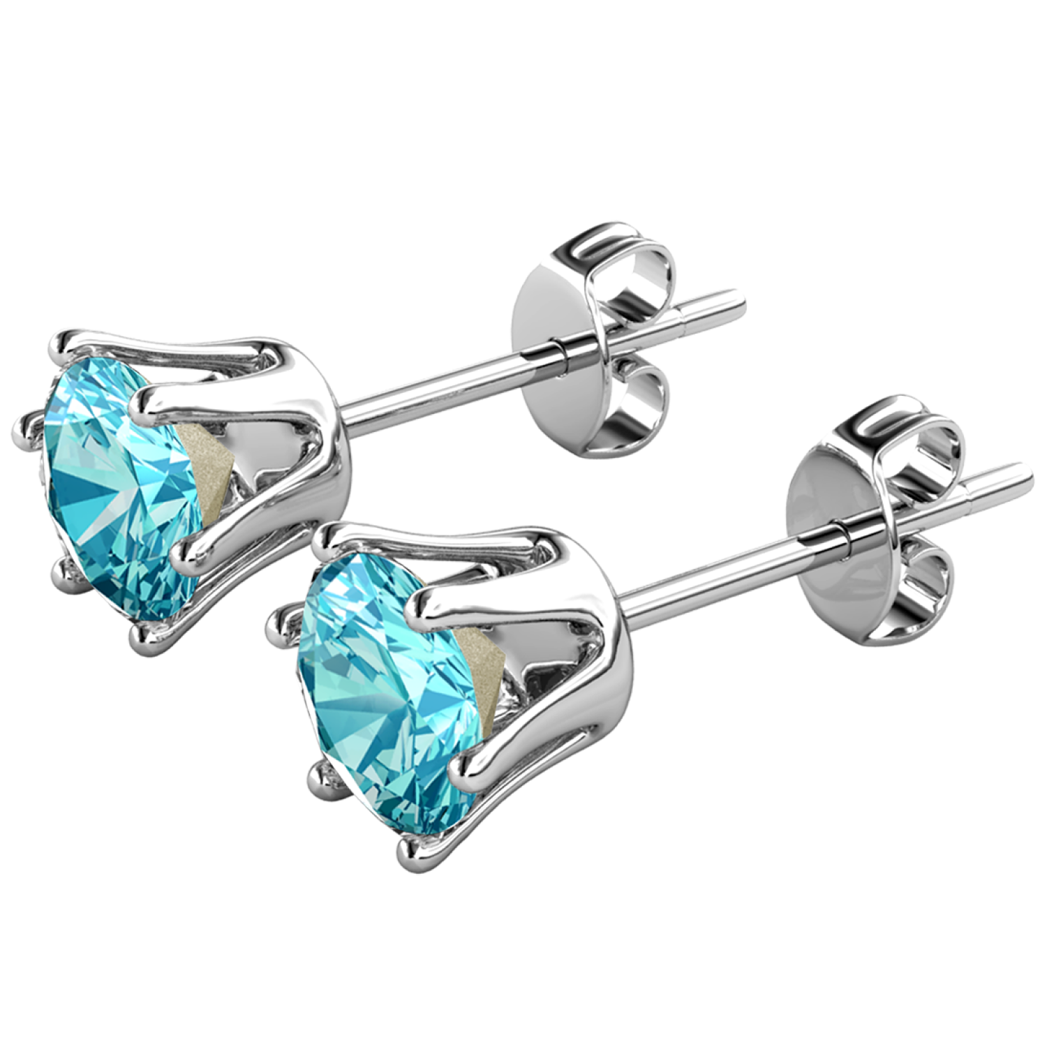 March Birthstone Aquamarine Earrings 18k White Gold Plated Stud Earrings with 1CT Swarovski Crystal