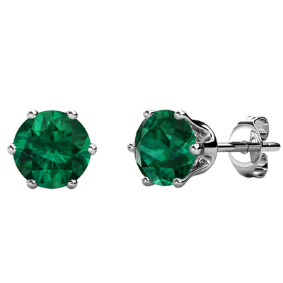 Aretes con esmeralda y piedra natal de mayo, aretes chapados en oro blanco de 18 k con cristales de 1 quilate