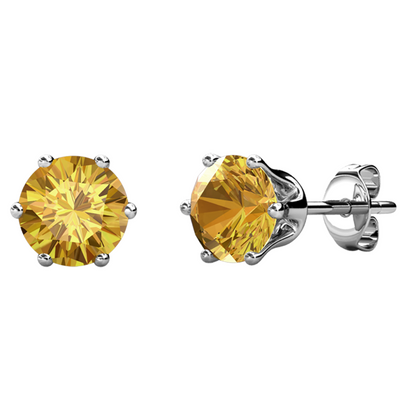 Pendientes de citrino con piedra natal de noviembre, aretes chapados en oro blanco de 18 k con cristales de 1 quilate