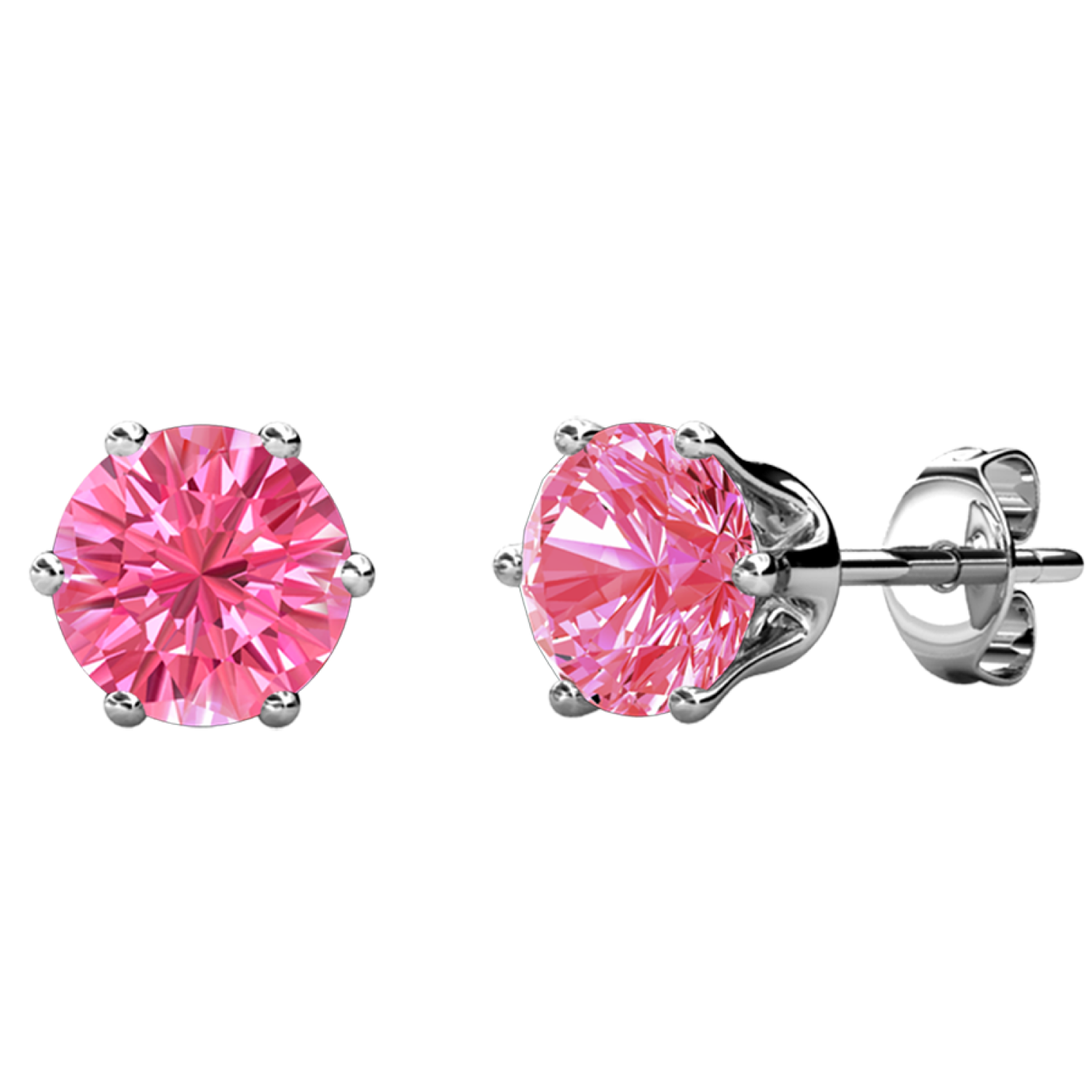 October Birthstone Pink Tourmaline Earrings 18k White Gold Plated Stud Earrings with 1CT Swarovski Crystal