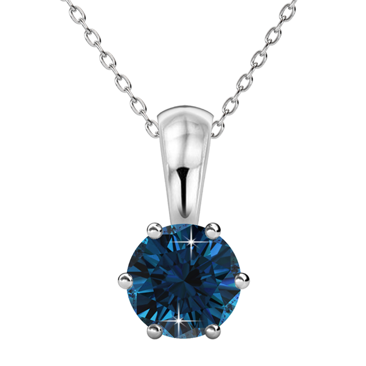 December Birthstone Blue Topaz Necklace 18k White Gold Plated Solitaire Necklace with 1CT Swarovski Crystal