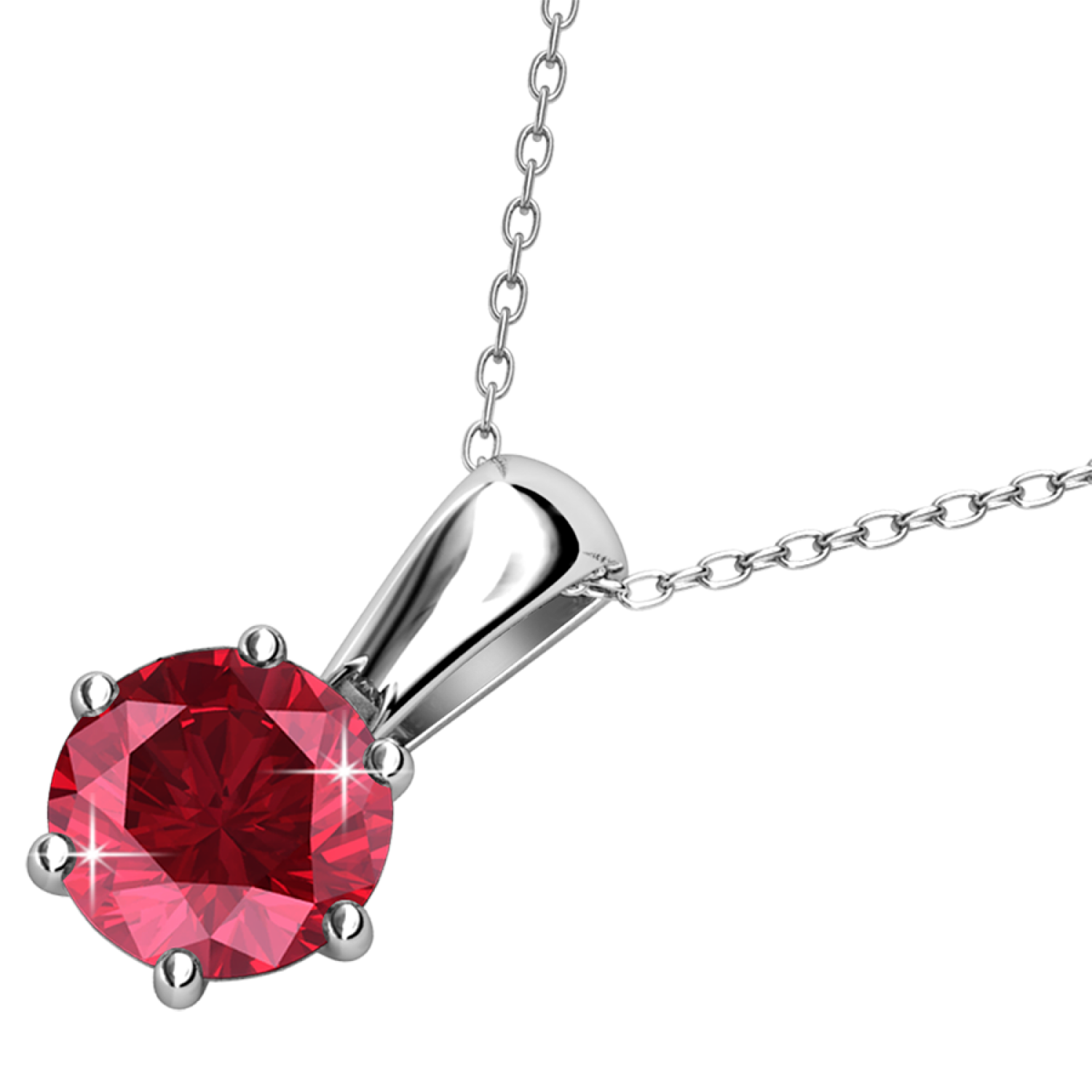 July Birthstone Ruby Necklace 18k White Gold Plated Solitaire Necklace with 1CT Swarovski Crystal