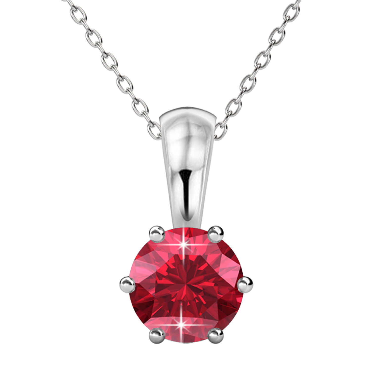 July Birthstone Ruby Necklace 18k White Gold Plated Solitaire Necklace with 1CT Swarovski Crystal