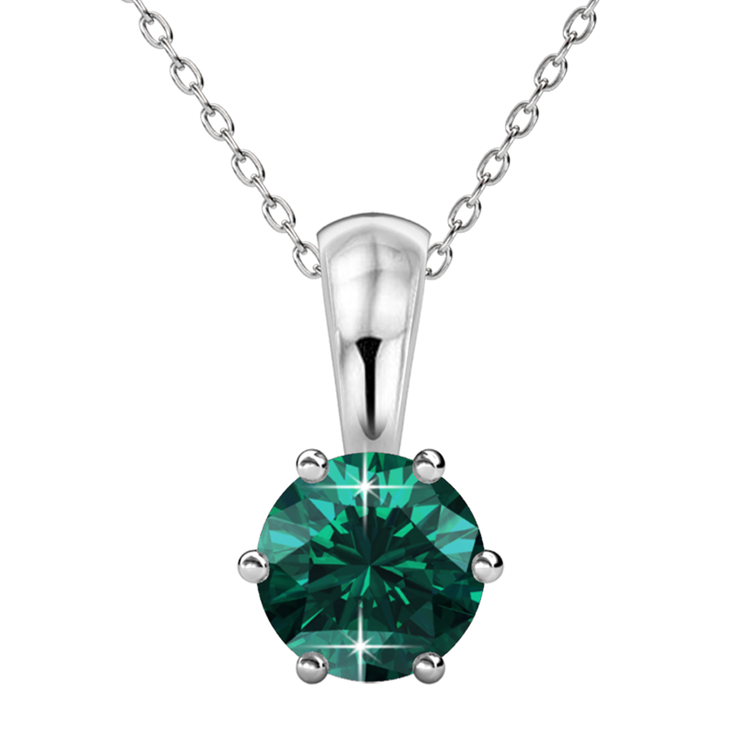 May Birthstone Emerald Necklace 18k White Gold Plated Solitaire Necklace with 1CT Swarovski Crystal