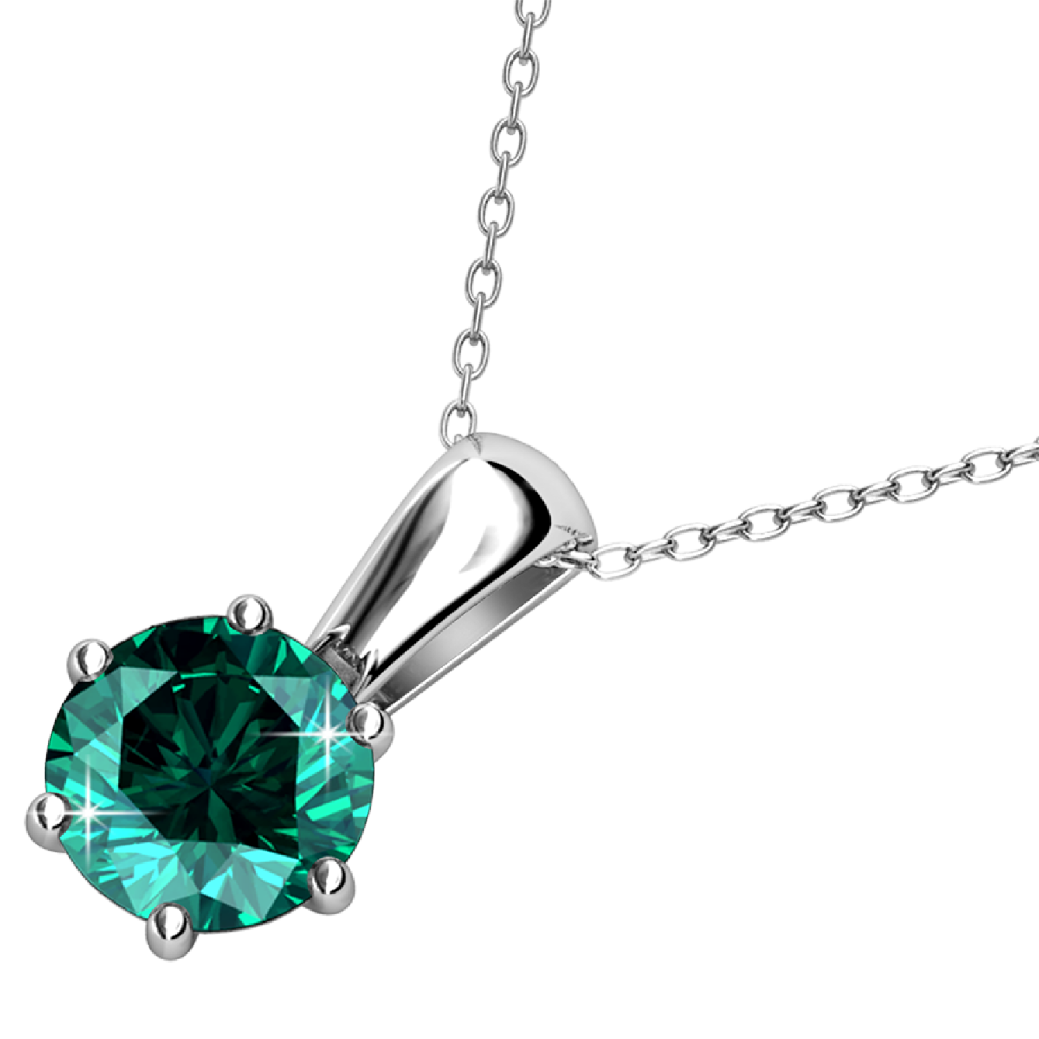 May Birthstone Emerald Necklace 18k White Gold Plated Solitaire Necklace with 1CT Swarovski Crystal