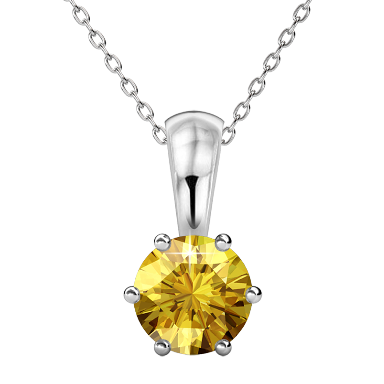 November Birthstone Citrine Necklace 18k White Gold Plated Solitaire Necklace with 1CT Swarovski Crystal