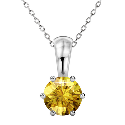 Collar de citrino con piedra natal de noviembre, collar solitario chapado en oro blanco de 18 k con cristal de 1 quilate