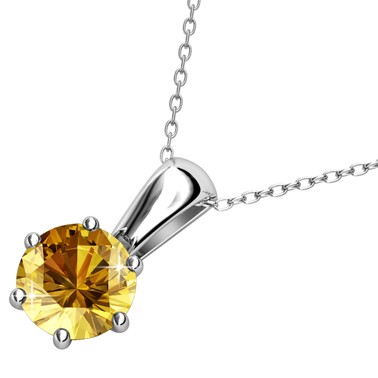 November Birthstone Citrine Necklace 18k White Gold Plated Solitaire Necklace with 1CT Swarovski Crystal