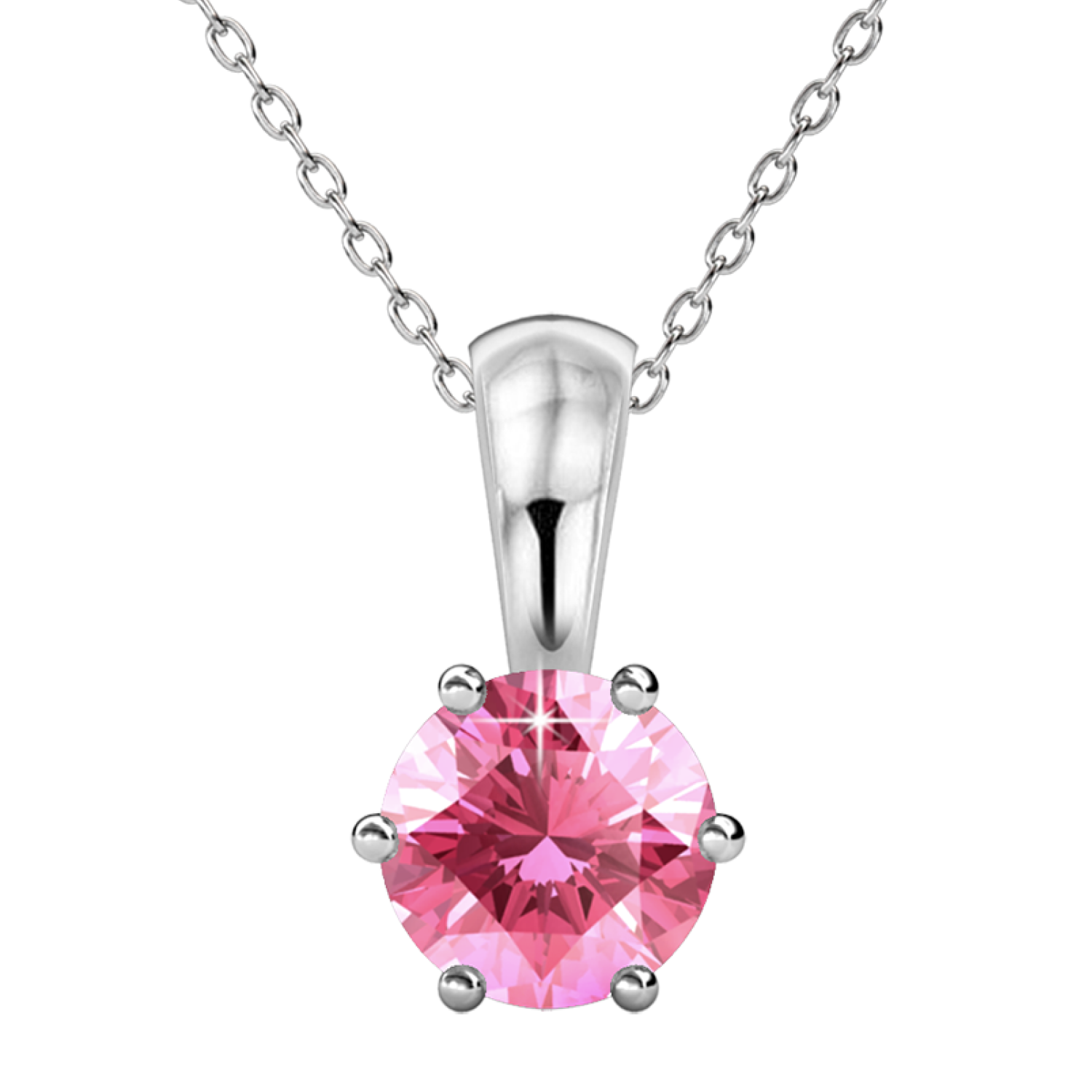 October Birthstone Pink Tourmaline Necklace 18k White Gold Plated Solitaire Necklace with 1CT Swarovski Crystal