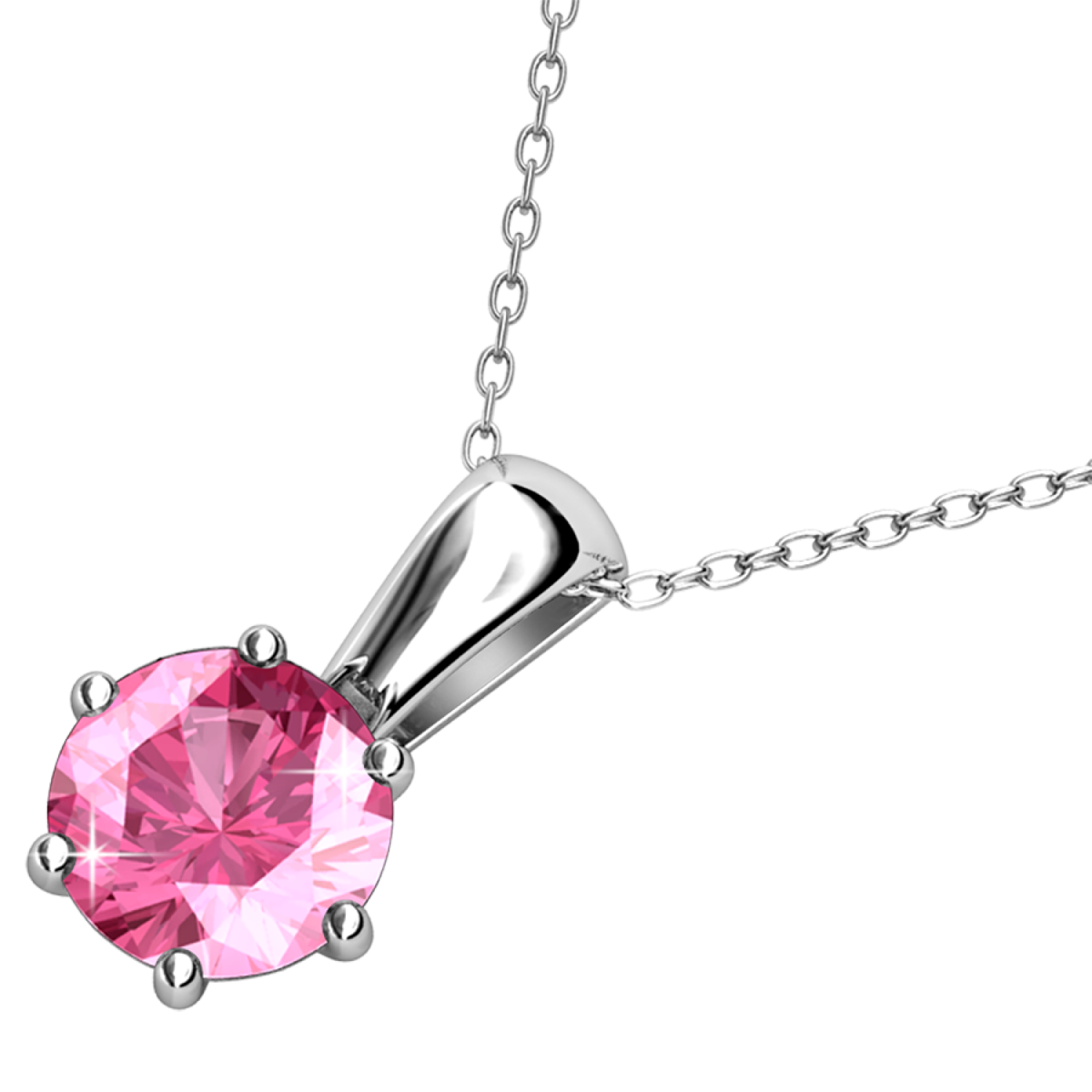 October Birthstone Pink Tourmaline Necklace 18k White Gold Plated Solitaire Necklace with 1CT Swarovski Crystal