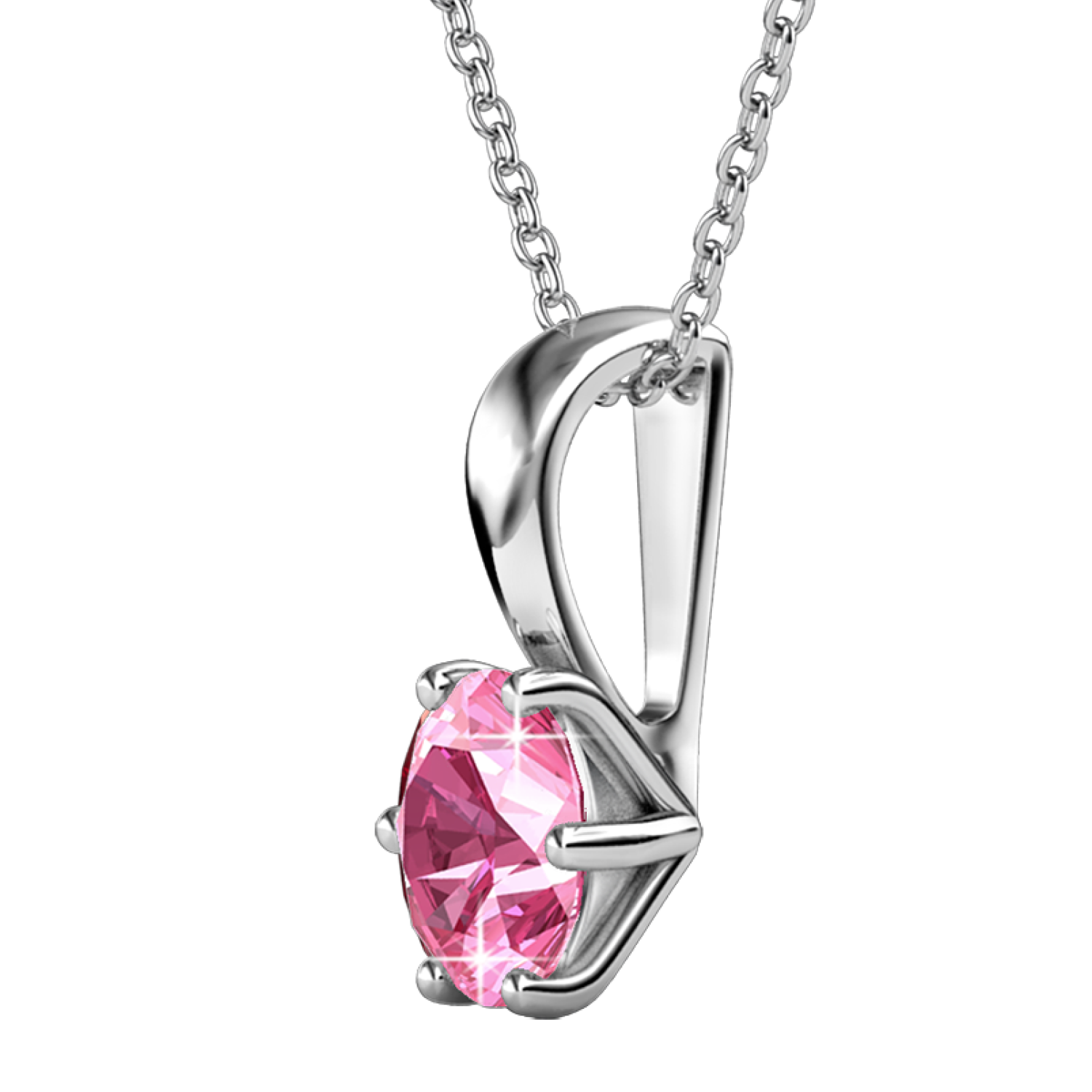 October Birthstone Pink Tourmaline Necklace 18k White Gold Plated Solitaire Necklace with 1CT Swarovski Crystal