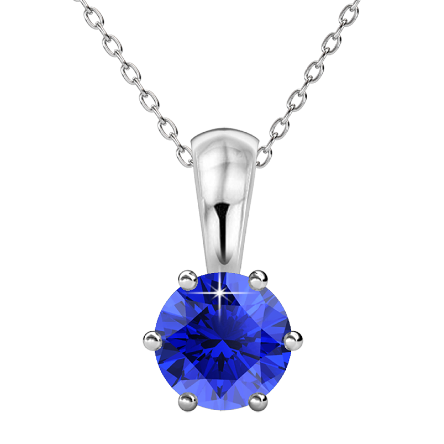 September Birthstone Sapphire Necklace 18k White Gold Plated Solitaire Necklace with 1CT Swarovski Crystal