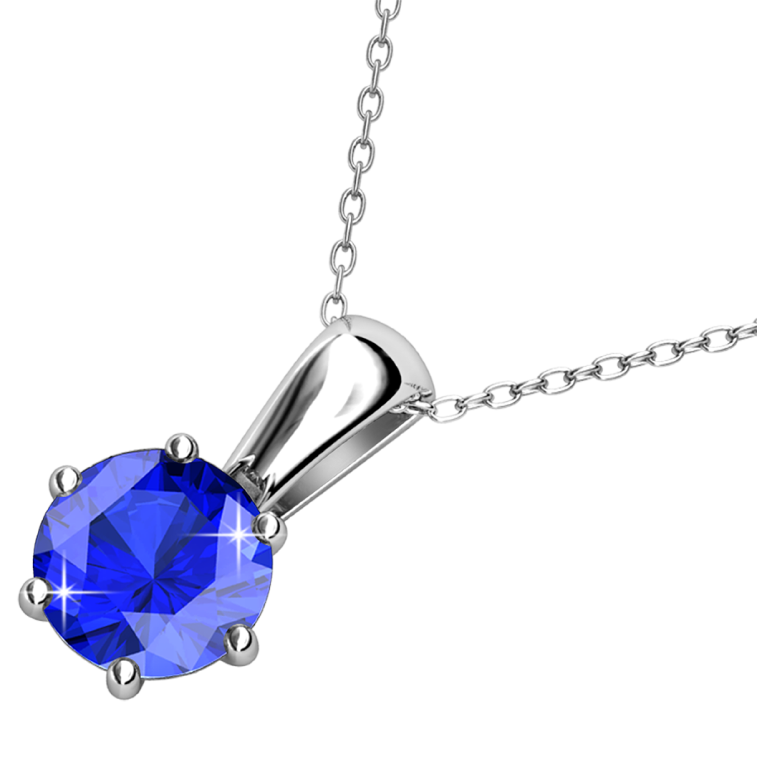 September Birthstone Sapphire Necklace 18k White Gold Plated Solitaire Necklace with 1CT Swarovski Crystal