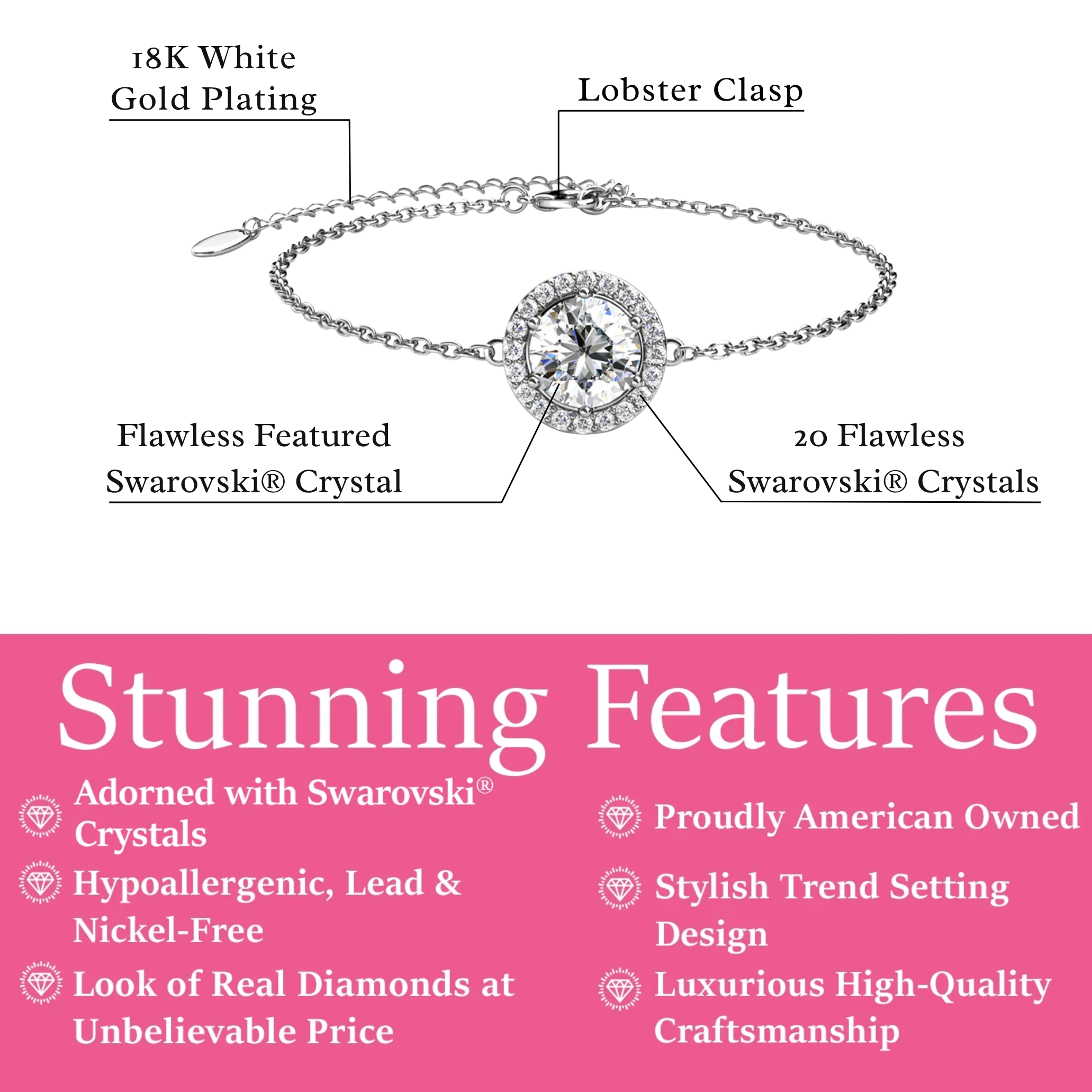 Blake 18k White Gold Plated Halo Bracelet with Swarovski Crystals