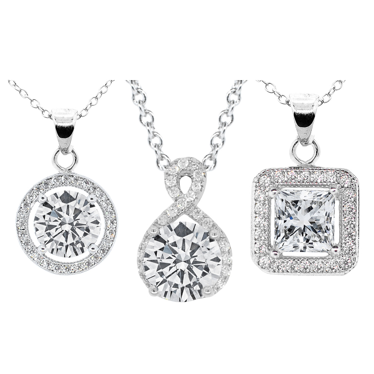 Cate & Chloe Necklace Pack of 3 - Blake, Ivy, Alessandra White Gold Plated Pendant Necklace for Women