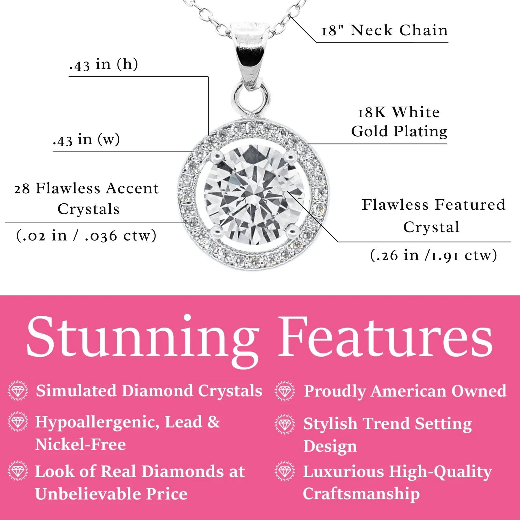 Pack of 3 - Blake 18k Gold Plated Halo Pendant Necklace with Simulated Diamond Crystals