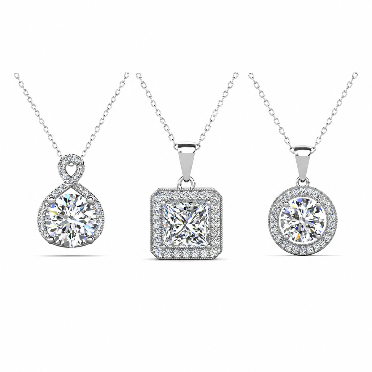 Blake, Ivy, Alessandra White Gold Plated Pendant Necklace for Women (Set of 3)