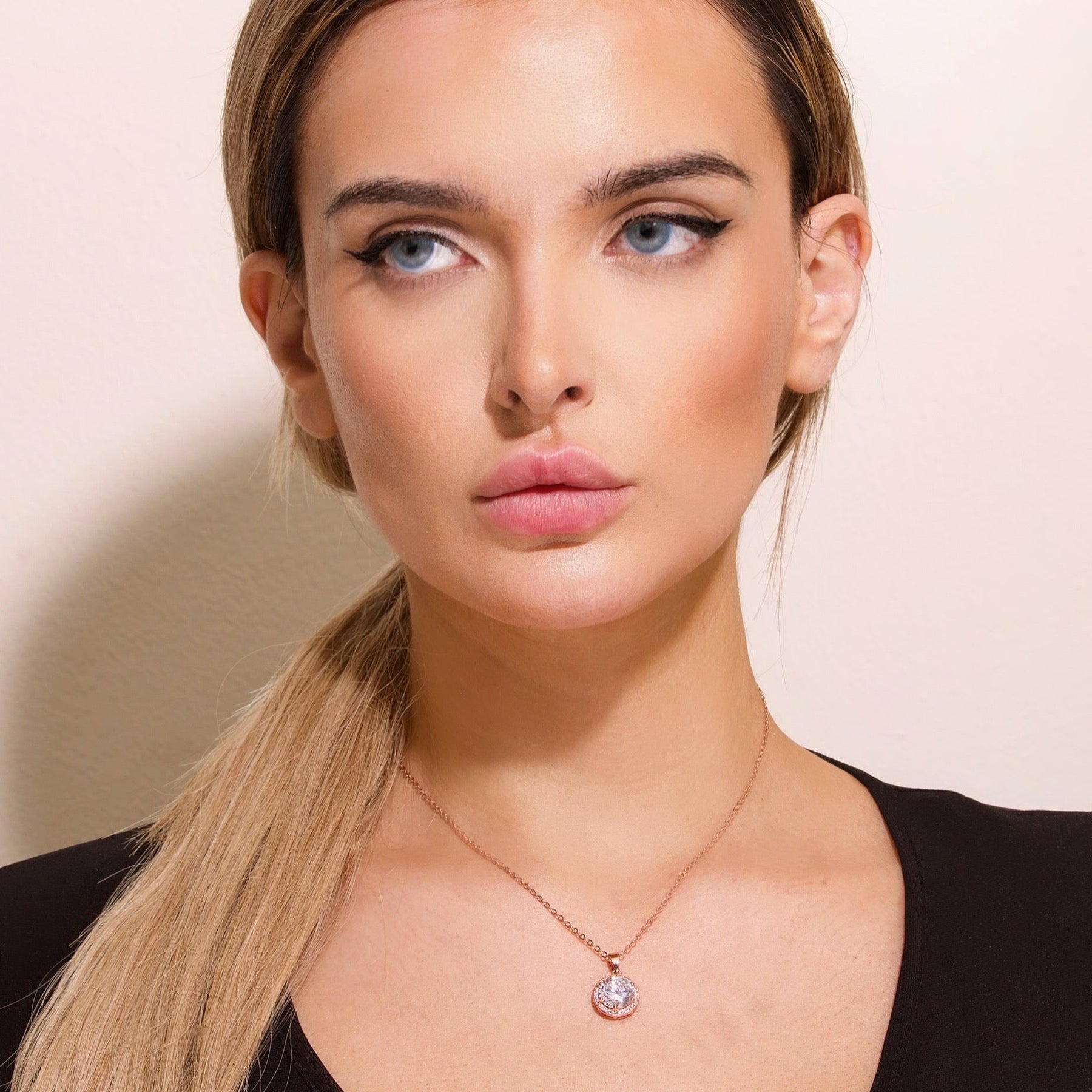 Pack of 3 - Blake 18k Gold Plated Halo Pendant Necklace with Simulated Diamond Crystals
