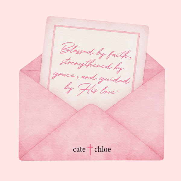 Nancy 18k White Gold Plated Cross Necklace & Blessed by Faith Pink Envelope Card