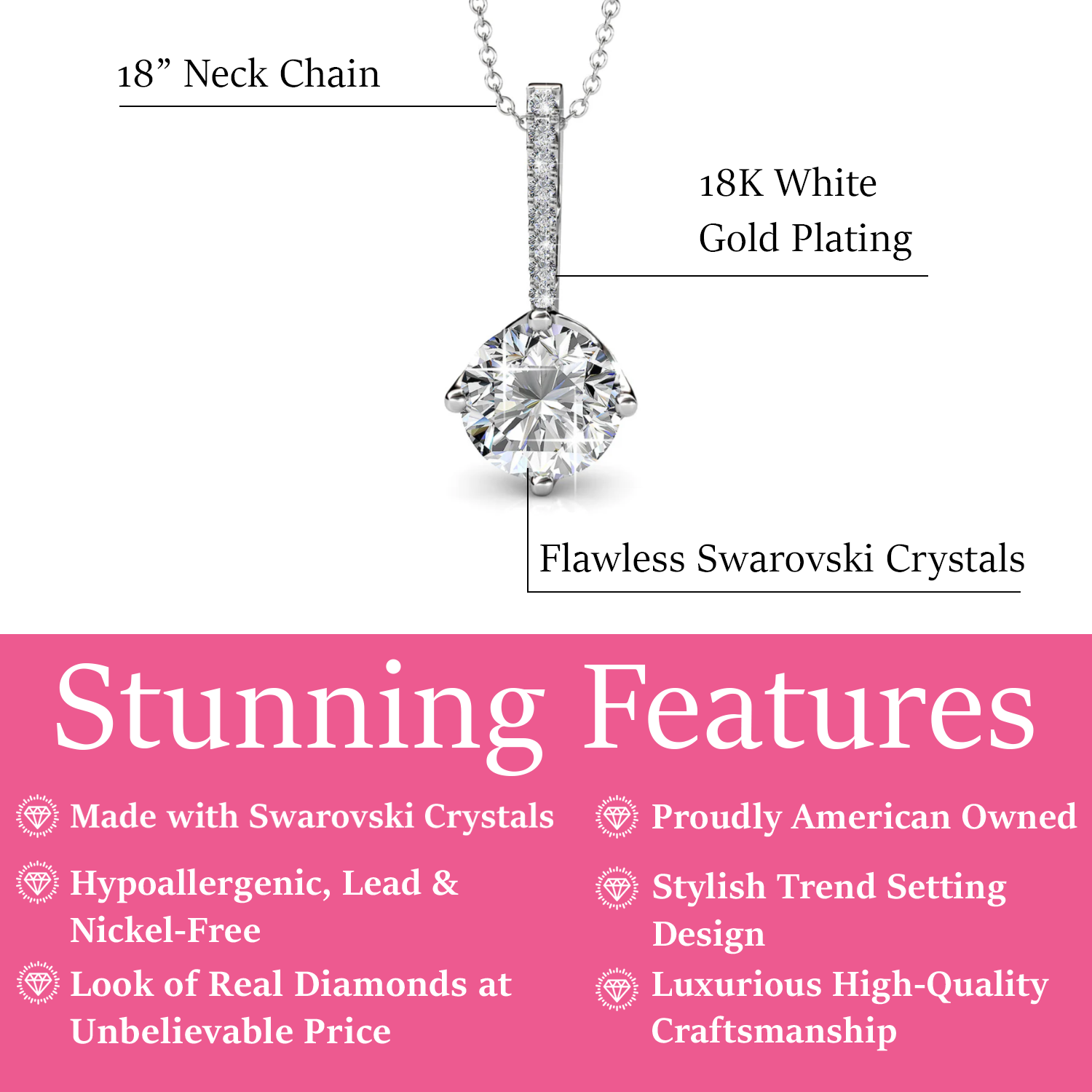 Blythe 18k White Gold Plated Diamond Solitaire Pendant Necklace with Swarovski Crystals — Final Sale