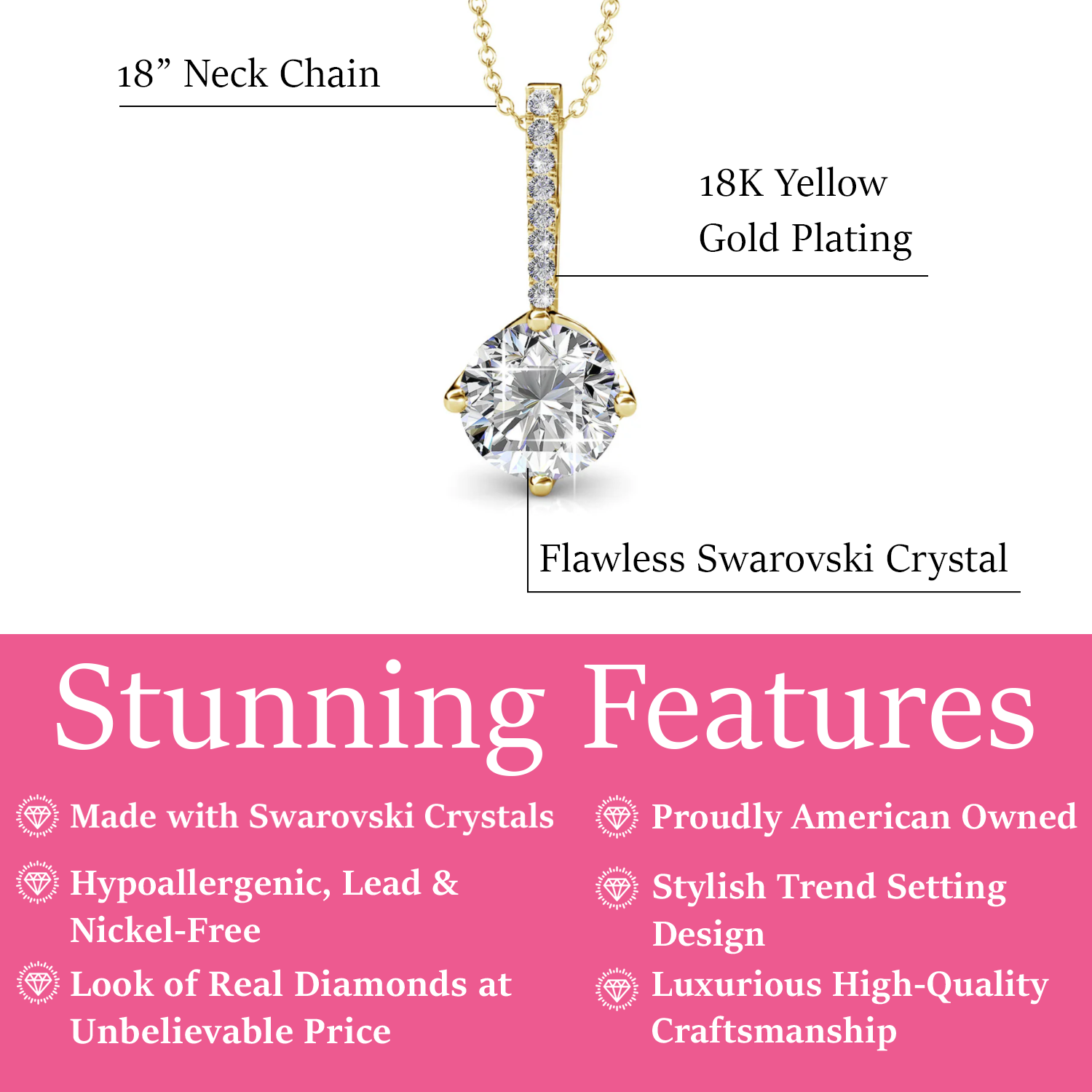 Blythe 18k White Gold Plated Diamond Solitaire Pendant Necklace with Swarovski Crystals