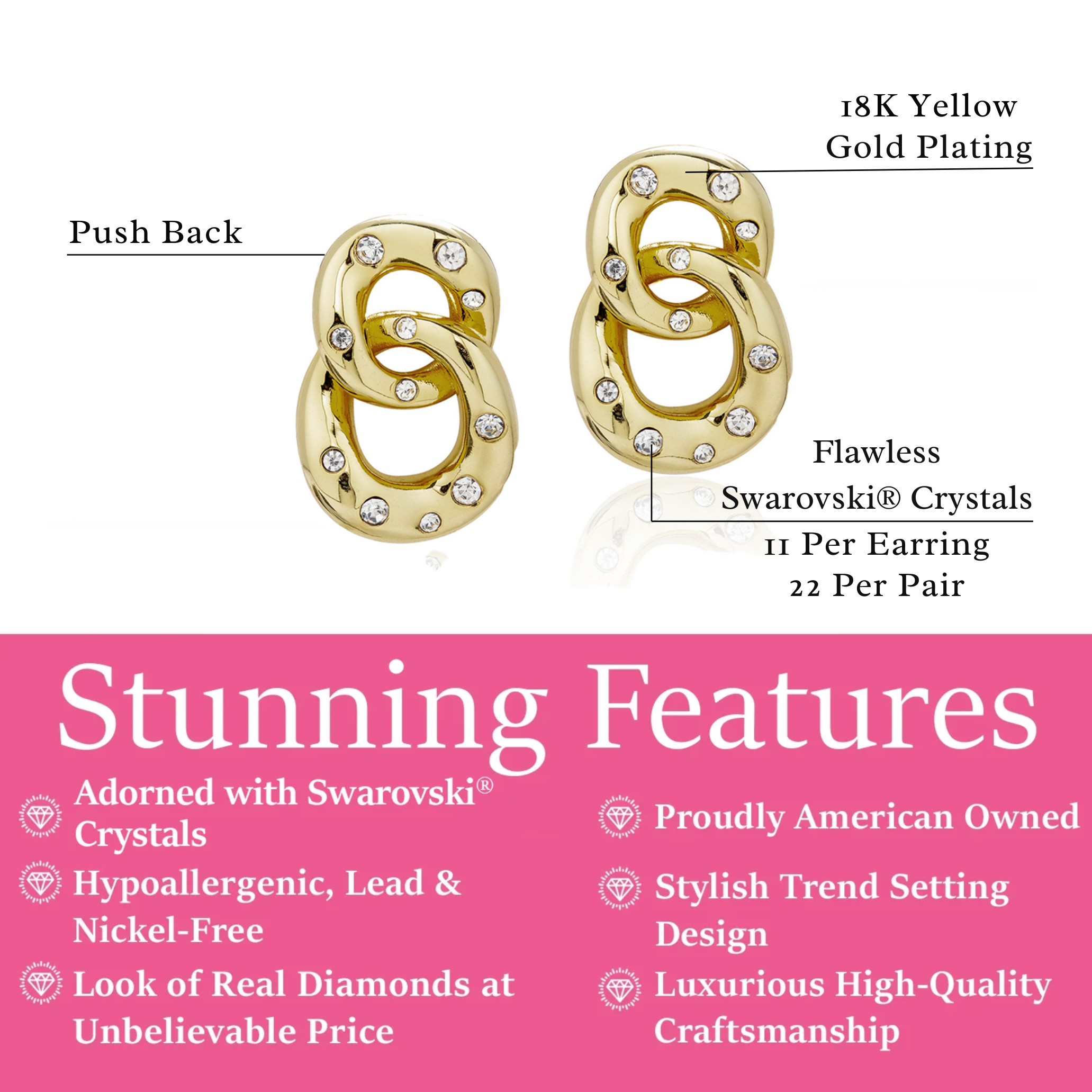 Bonnie 18k White Gold Double Link Chain Drop Earrings with Swarovski Crystals