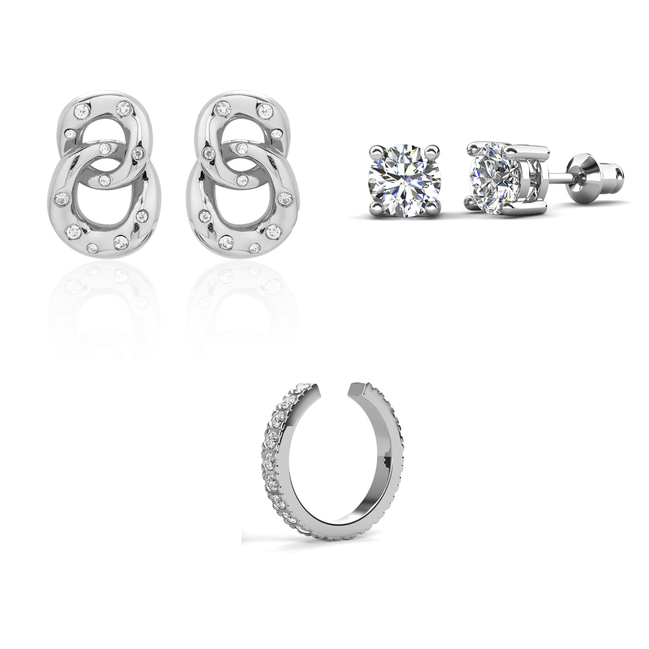 Bonnie, Mia, Gloria 18k White Gold Plated Earring Stacking Set