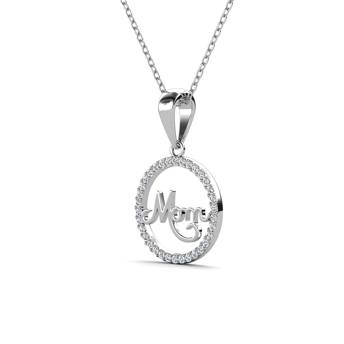Brandy 18k White Gold Plated Circle Mom Necklace with Swarovski Crystals