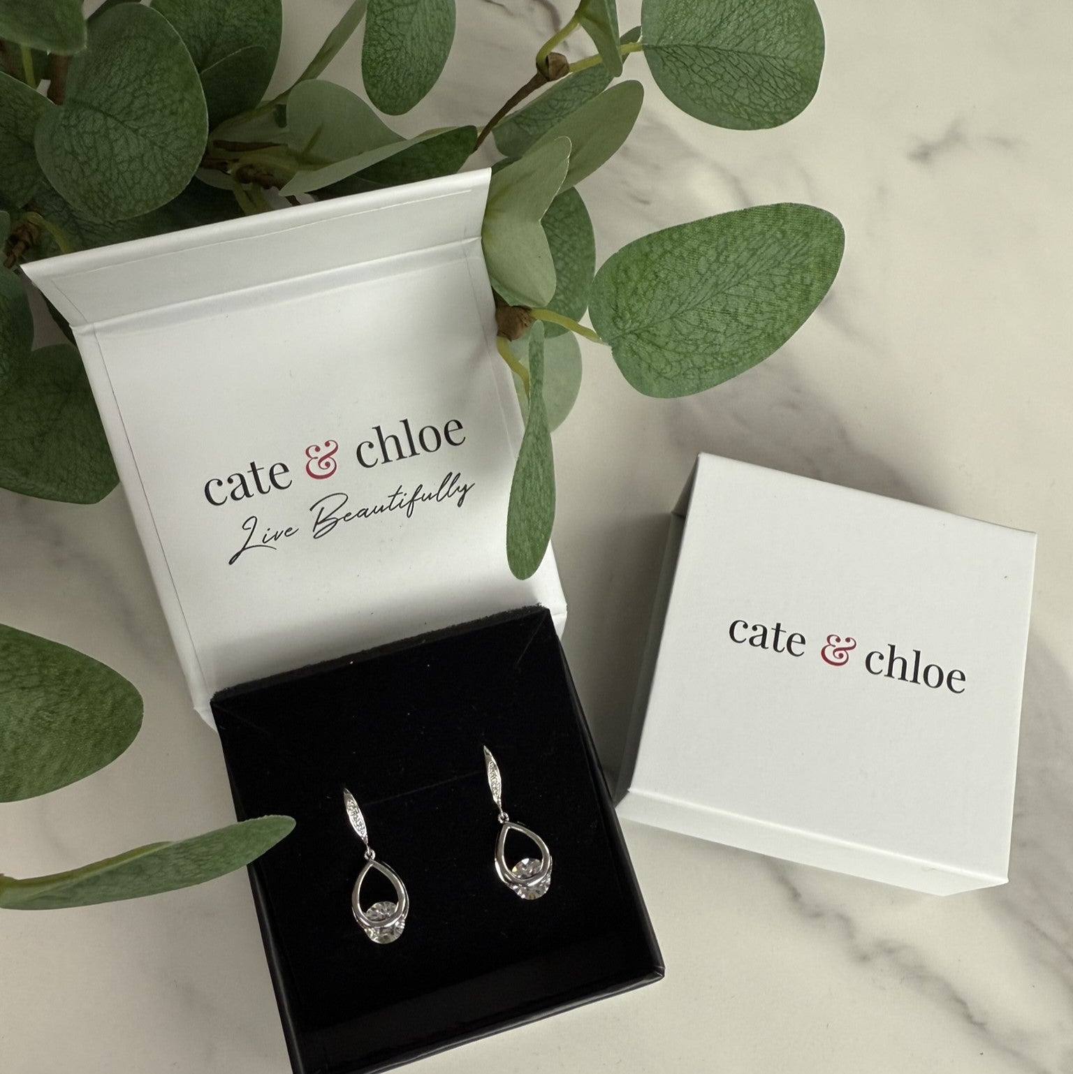Brenda 18k White Gold Plated Drop Earrings with Swarovski Crystals