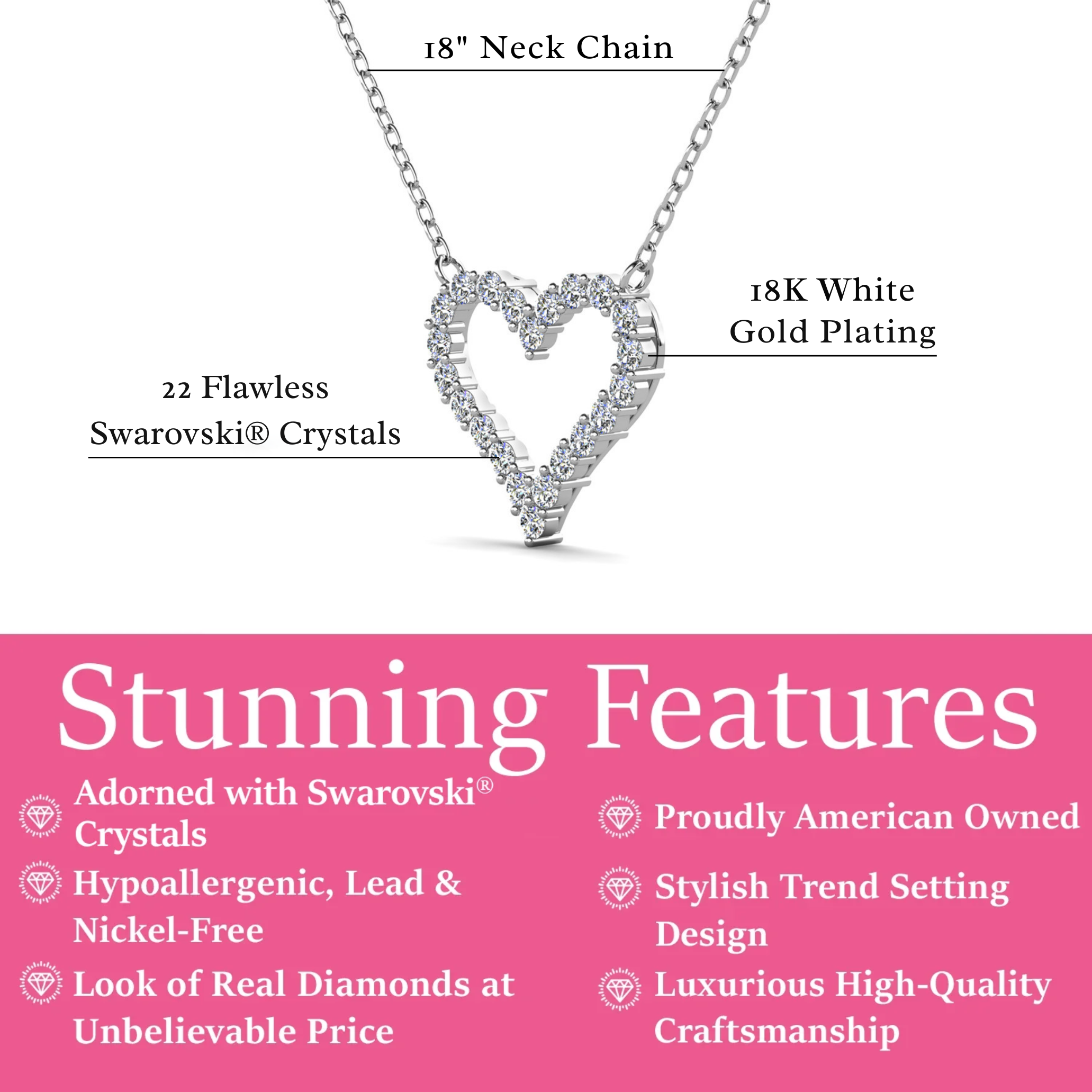 Bristol 18k White Gold Plated Heart Necklace with Swarovski Crystals