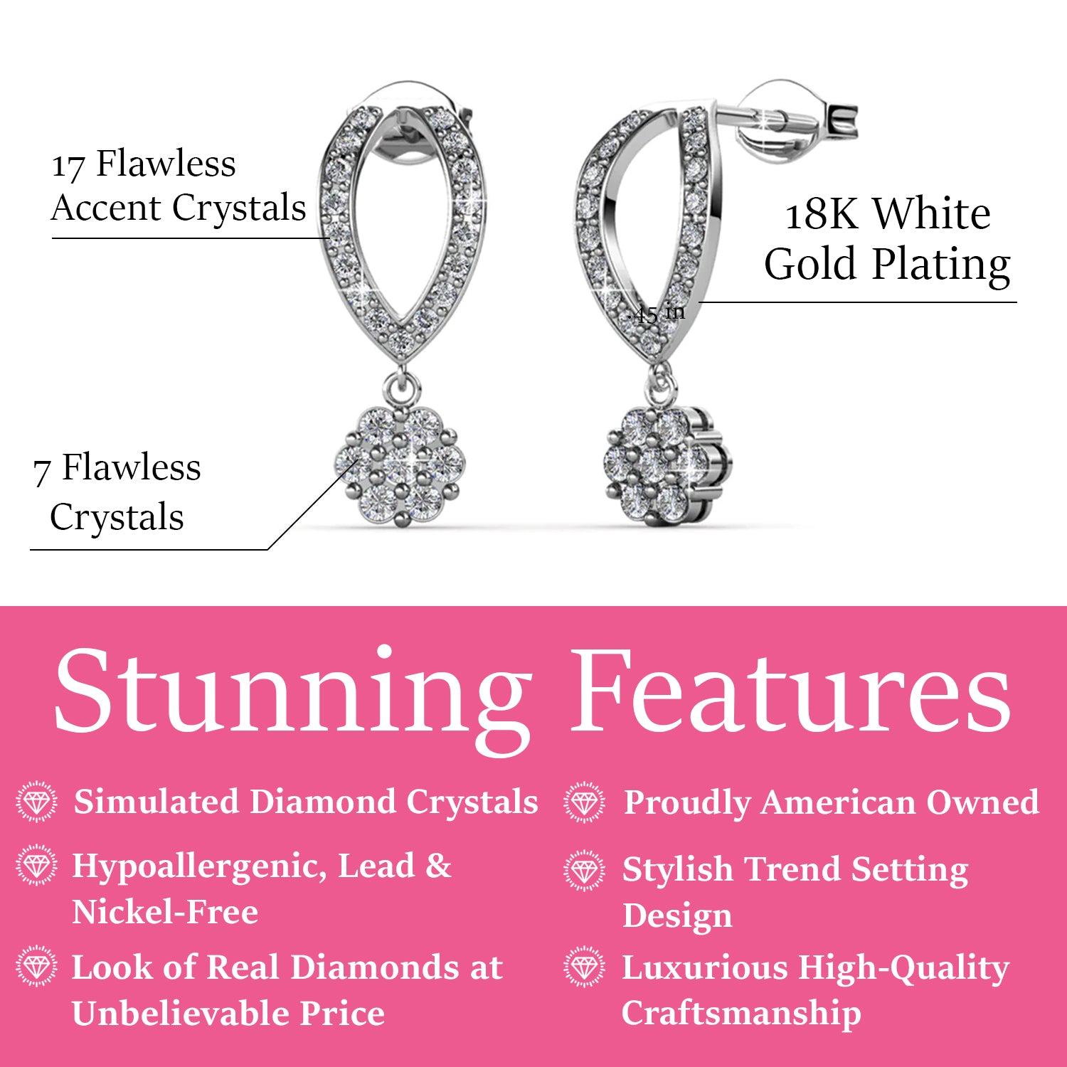Brynn 18k White Gold Plated Simulated Diamond Dangle Stud Earrings