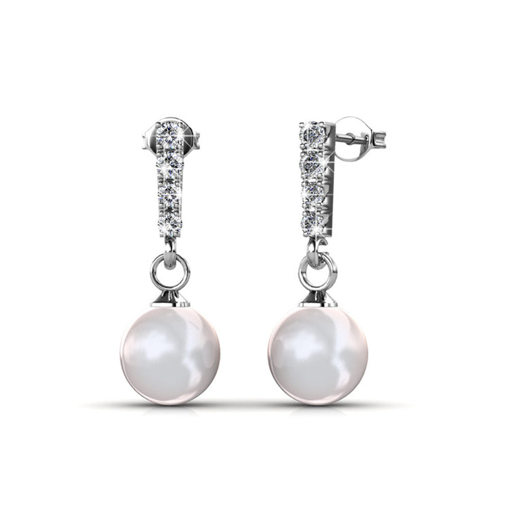 Gabrielle 18k 白金镀施华洛世奇水晶珍珠吊式耳环和项链首饰套装