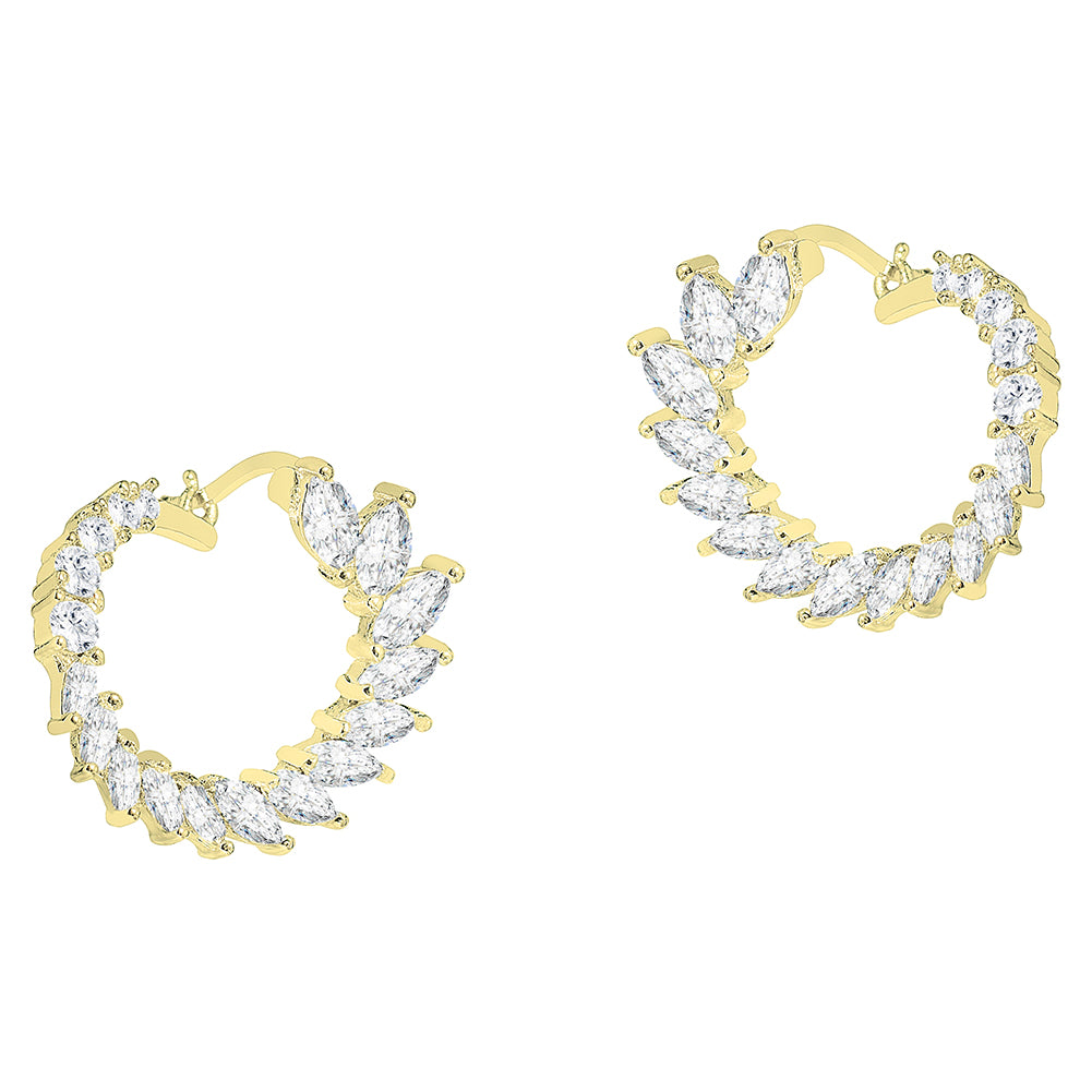 Adelyn 18k Gold Plated Sideways Hoop Earrings with Simulated Diamond Crystals