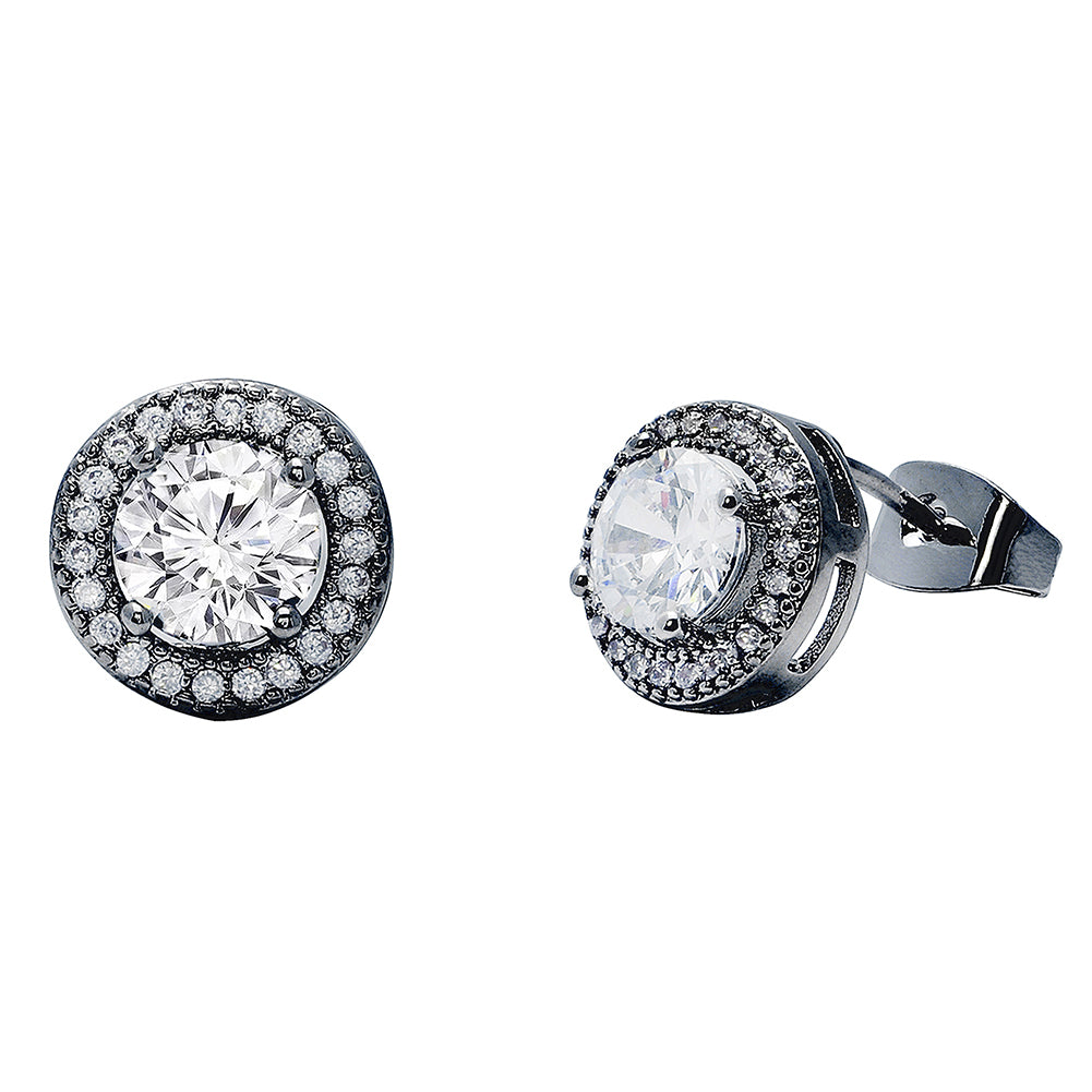 Gwendolyn 18k White Gold Plated Round Cut CZ Halo Stud Earrings