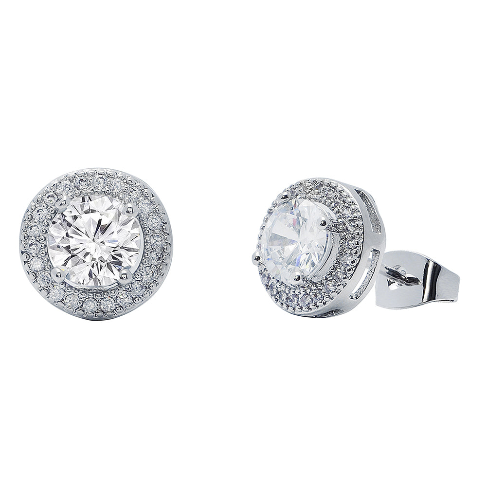 Mariah 18k White Gold Plated Round Cut CZ Halo Stud Earrings