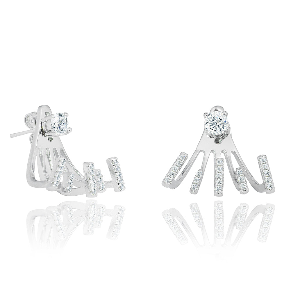 Angelina 18k White Gold Plated Stud Earrings with Round Cut CZ Drop Claw Design