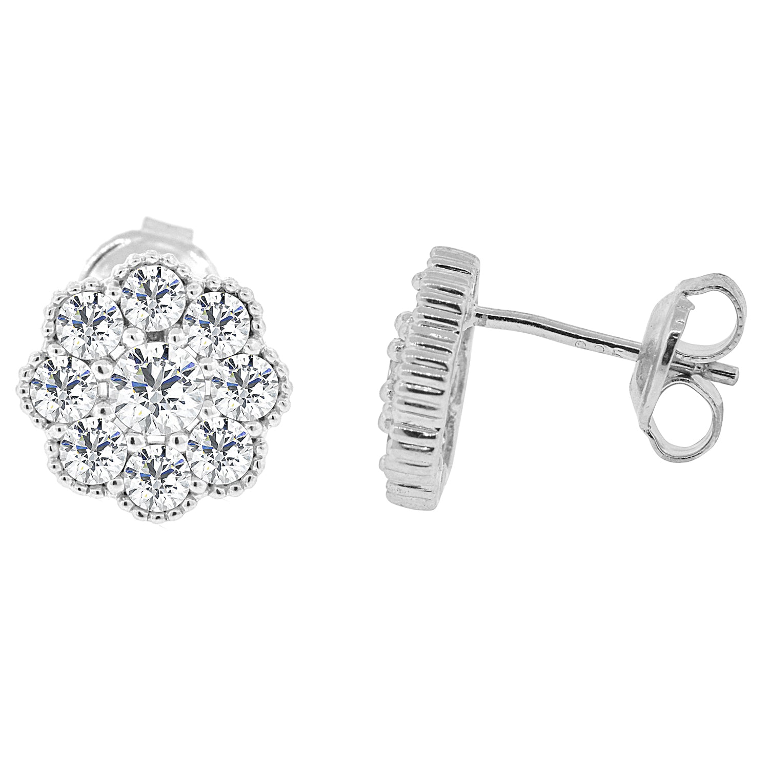 Chloe 18k White Gold Plated Sterling Silver Flower Stud Earrings with Simulated Diamond CZ Crystals