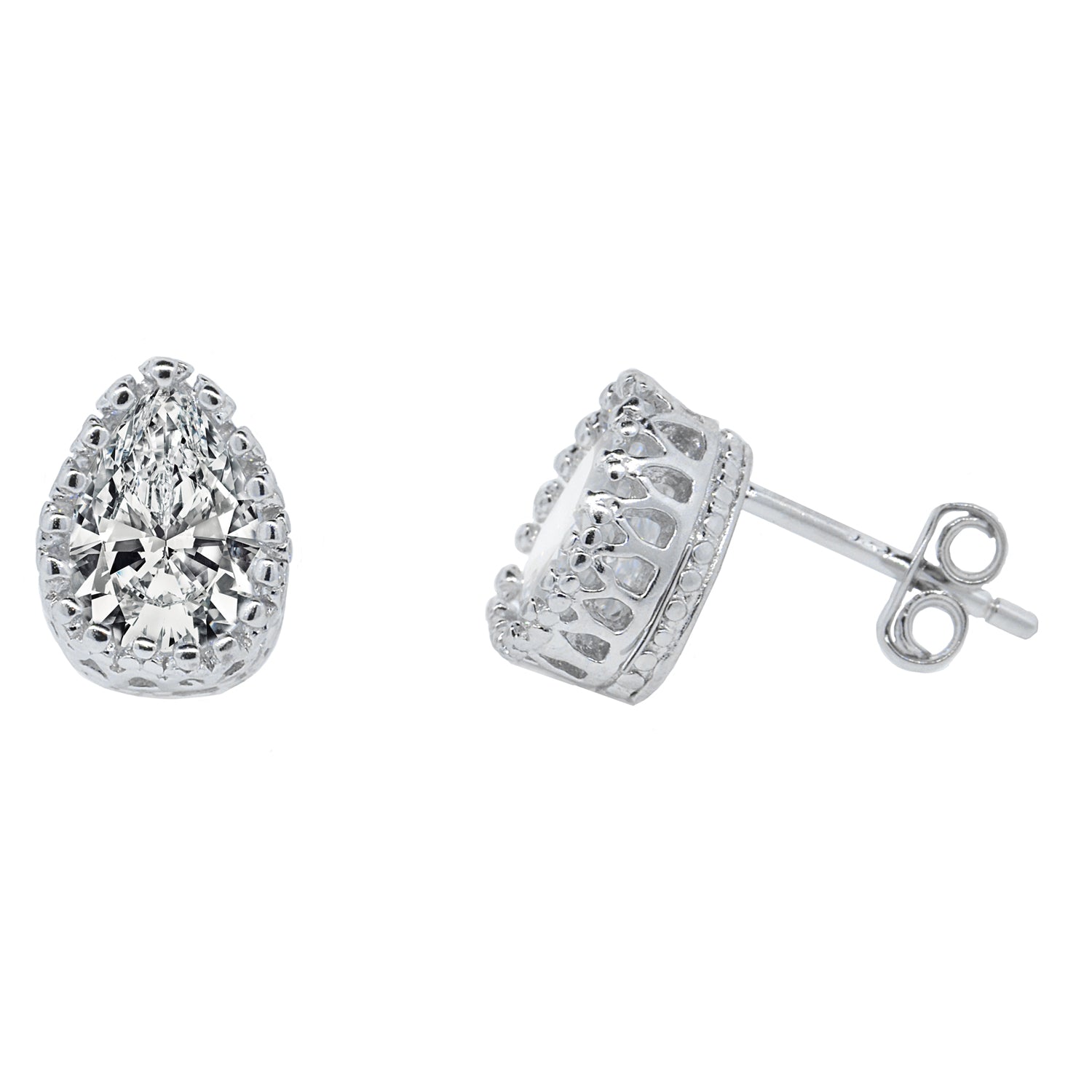 Zola 18k White Gold Plated Sterling Silver Teardrop Stud Earrings with Simulated Diamond CZ Crystals