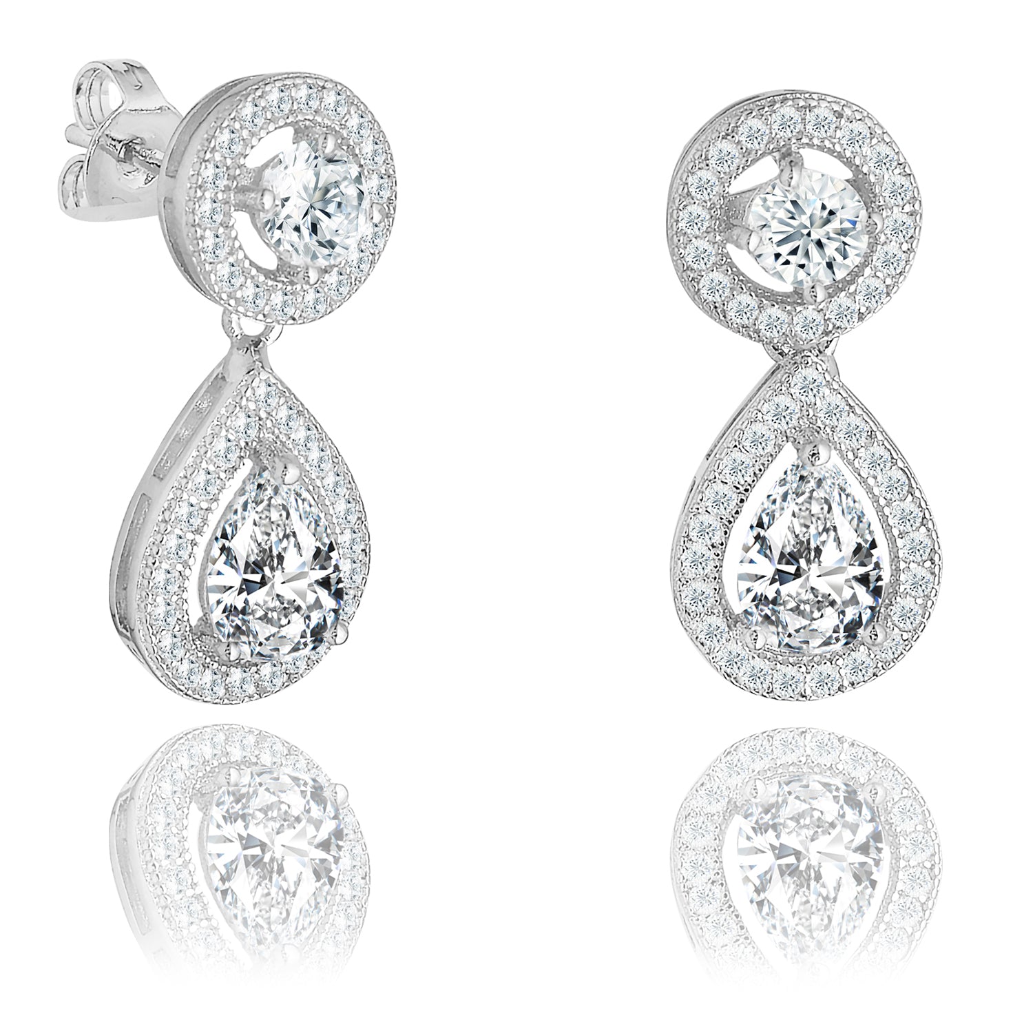 Elora 18k White Gold Plated Silver Tear Drop Stud Earrings with Simulated Diamond CZ Crystals