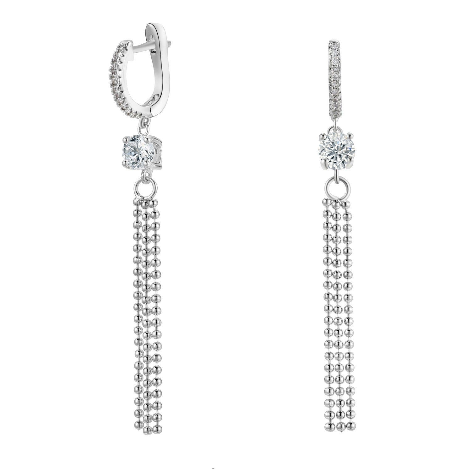 Raya 18k White Gold Plated Silver Hoop Dangle Earrings with Simulated Diamond CZ Crystals