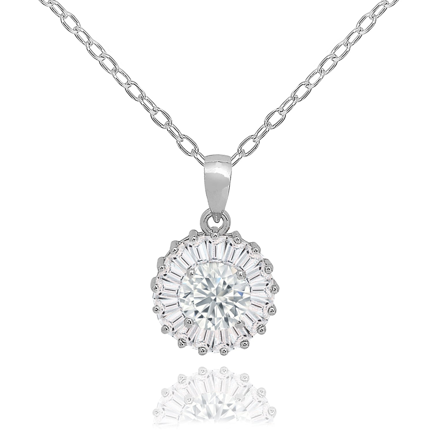 Selah 18k White Gold Plated Silver Pendant Necklace with Simulated Diamond CZ Crystals