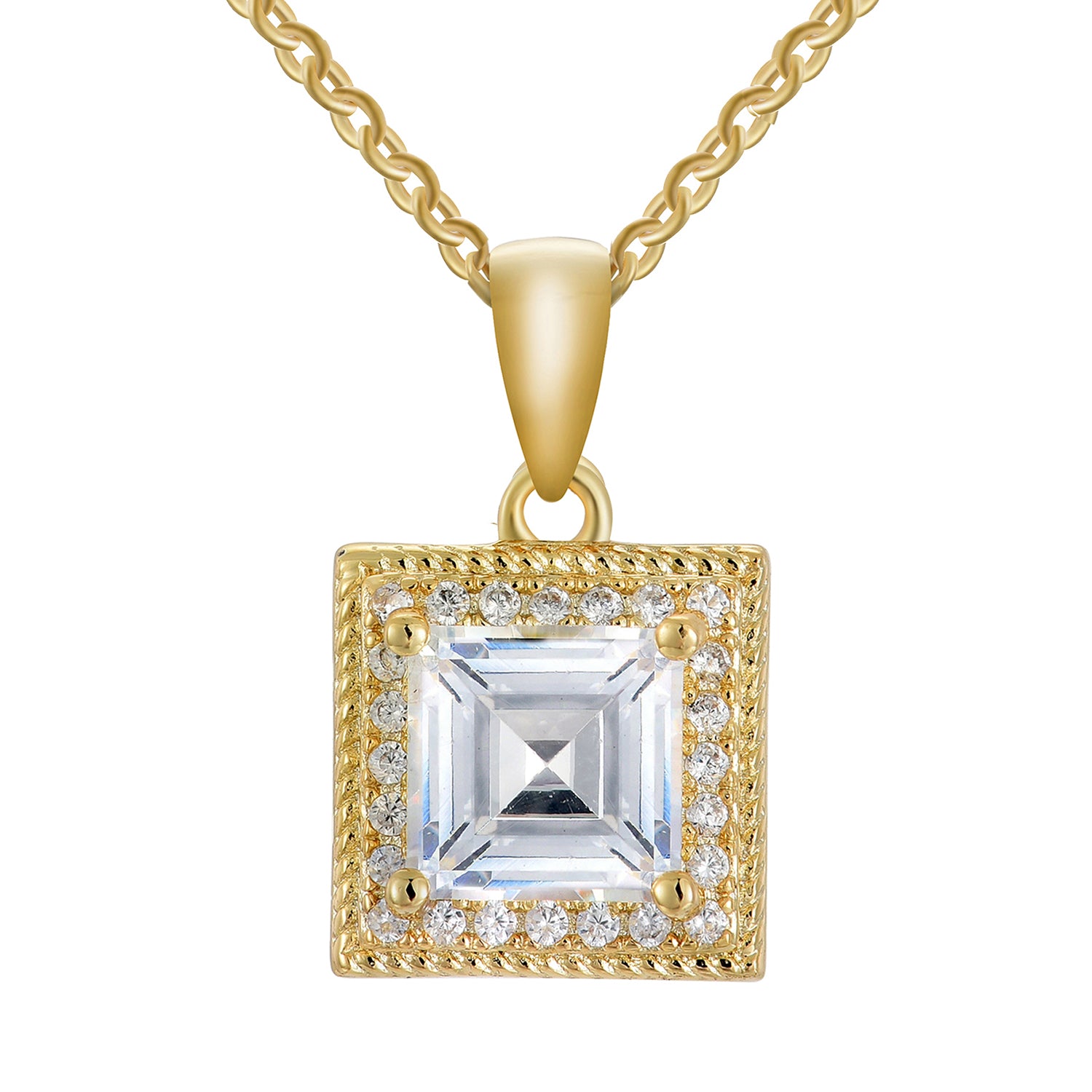 Madison 18k 白金镀银项链配公主方形切割仿钻石 CZ 水晶