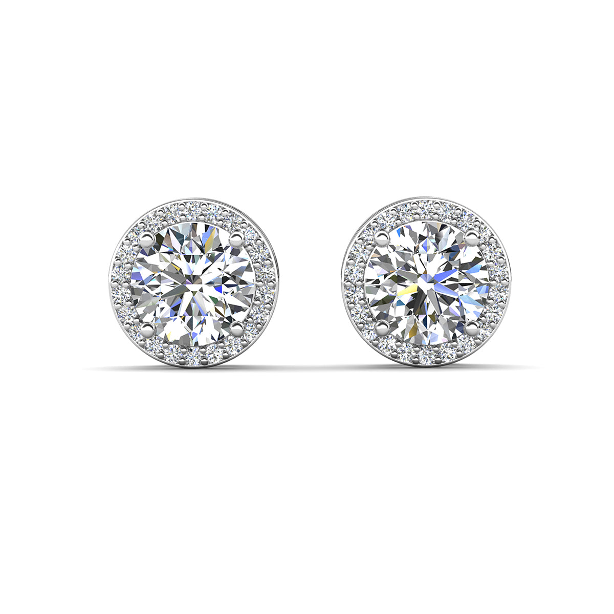 Ariel 18k White Gold Plated Halo Stud Earrings with Simulated Diamond Crystals for Women