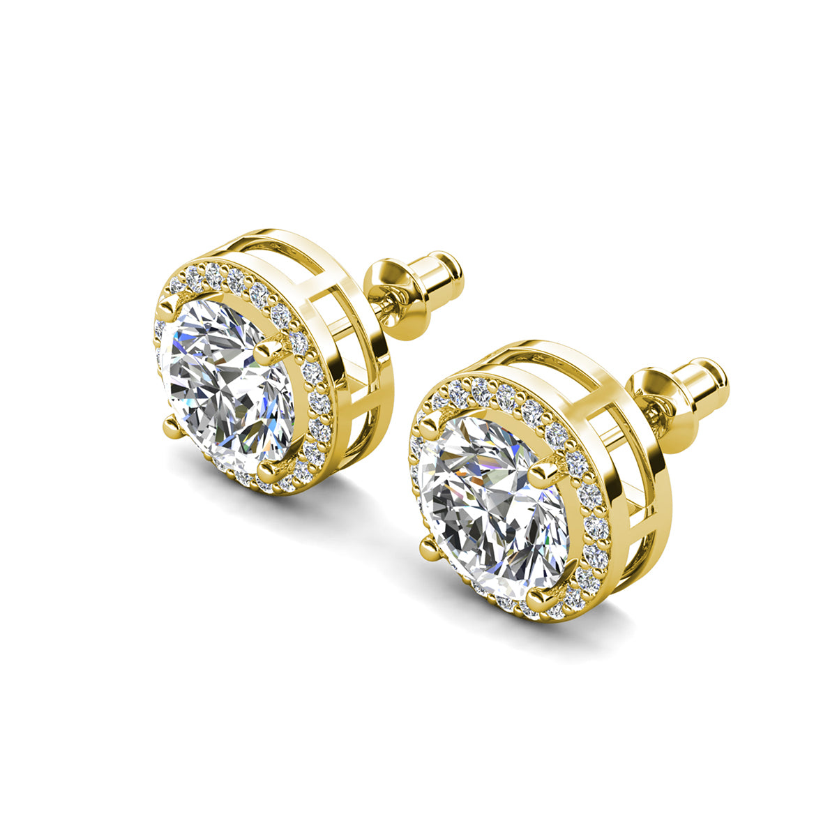 Ariel 18k White Gold Plated Halo Stud Earrings with Simulated Diamond Crystals.